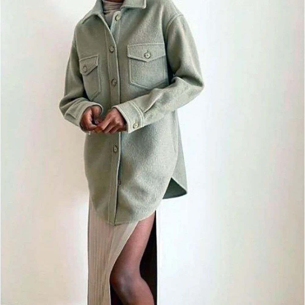 Aritzia Wilfred Free Ganna Shacket Womens M Green Merino Wool Jacket Utility NWT